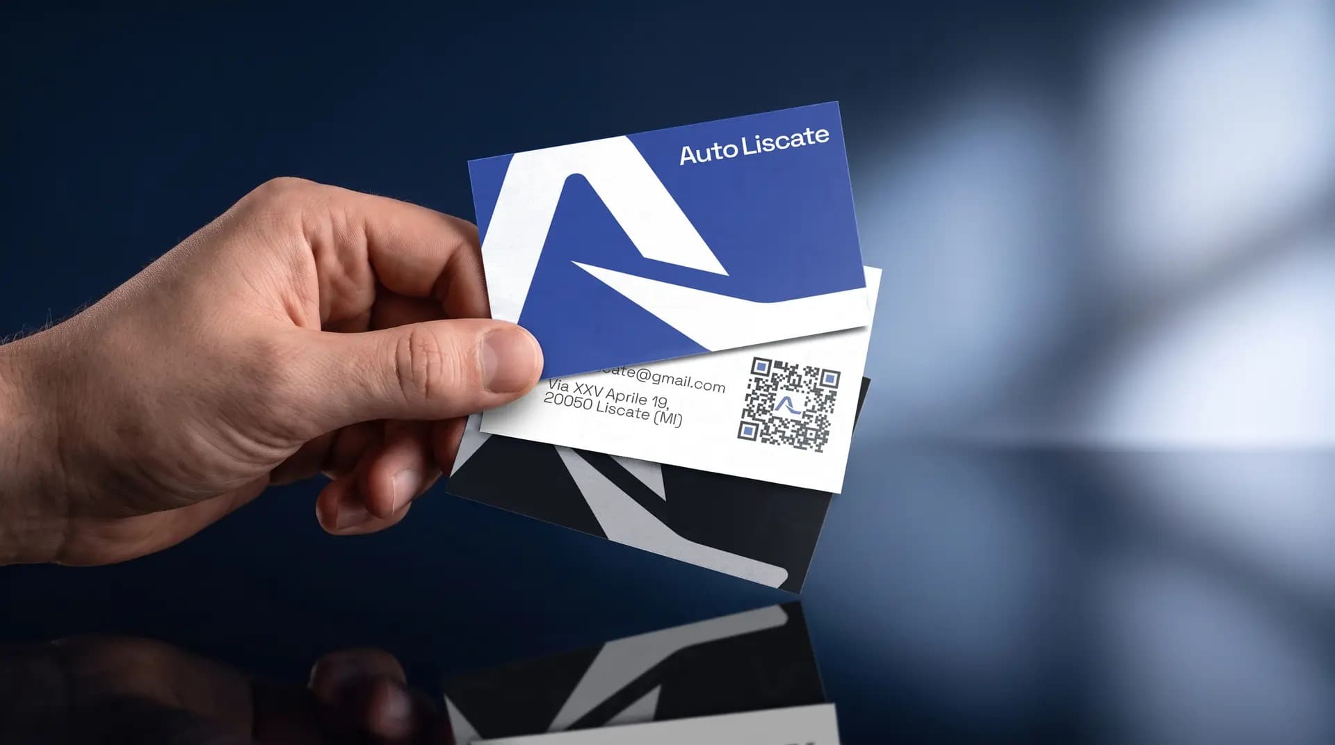 Biglietti da visita Auto Liscate, fronte blu con il marchio